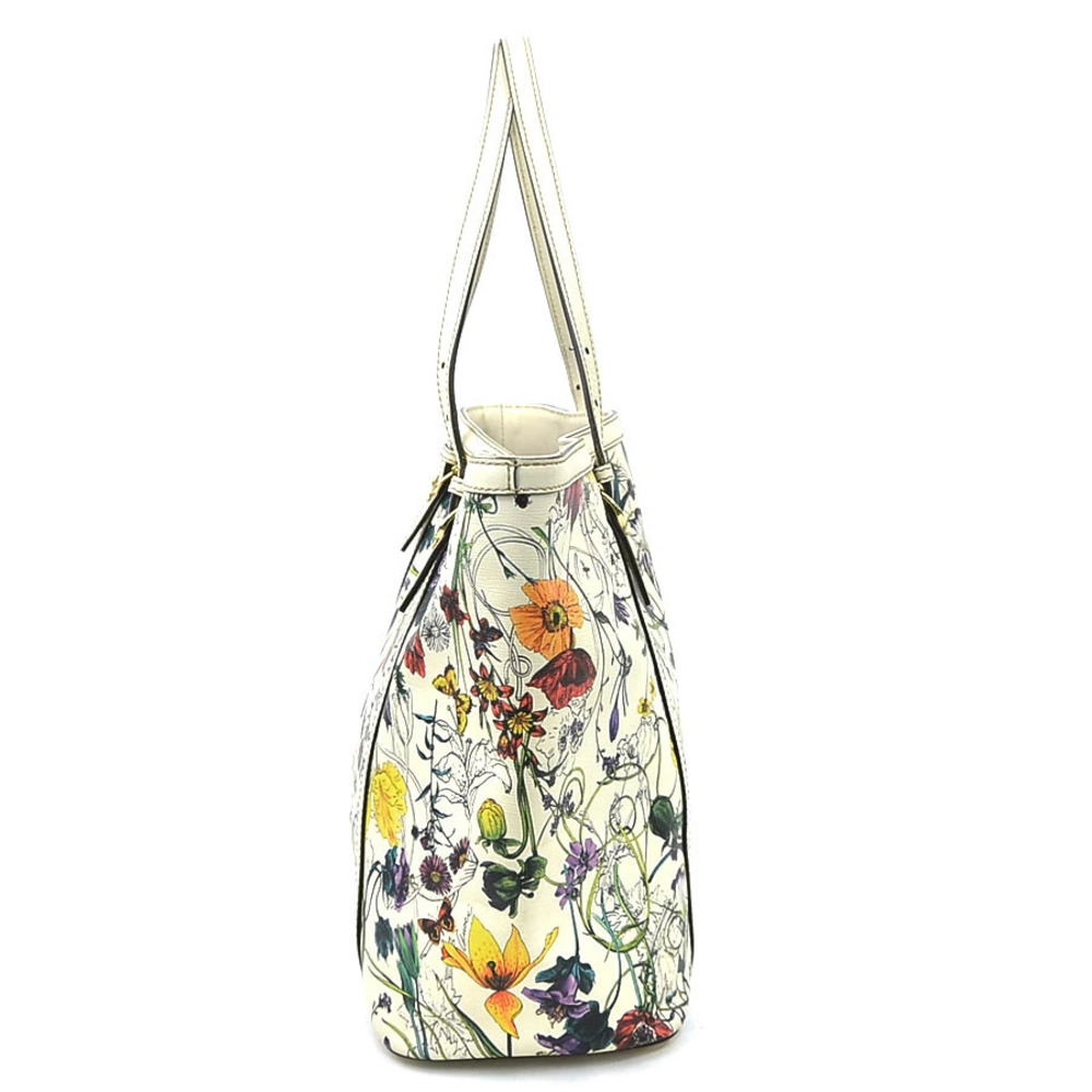 Gucci Shoulder Tote Ivory Leather Bag White Multicolor Flower Flora White